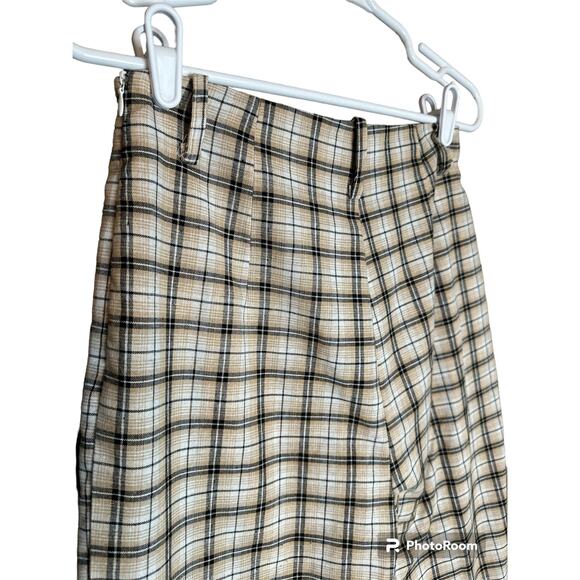 Prettylittlething Beige Plaid Side Zip Up Flare Bootcut Dress Pants Size 8 - Picture 4 of 7